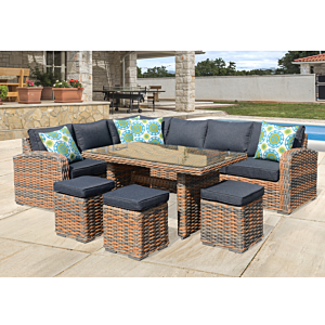 Coin Jardin 6 Places + 3 Poufs Chahine - Gris