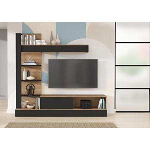 Meuble Tv Mural Geluza - Noir / Beige