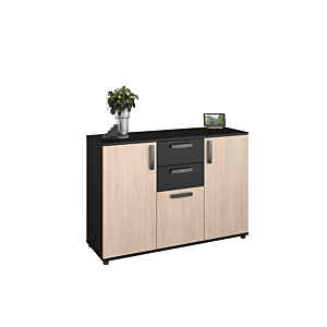 Commode Celest 3 Portes - Oak / Noir Soldes été vague 2