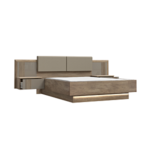 Lit Savona + 2 Tables De Chevet Suspendues - Beige / Gris