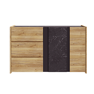 Commode Whakatane 2 Portes + 3 Tiroirs - Chêne / Marbre Noir