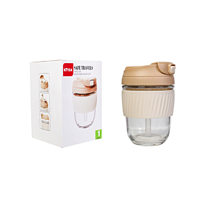 Bocal En Verre Avec Double Couvercle + Paille - Crème