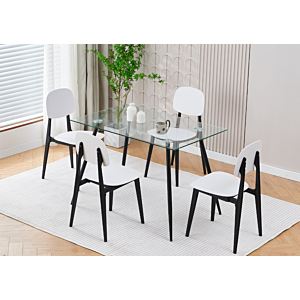 Set Table À Manger Indore + 4 Chaises - Blanc / Noir