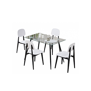 Set Table À Manger Indore + 4 Chaises - Blanc / Noir