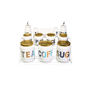 Set De 7 Pots À Epices + Huile-Vinaigre + Support En Metal - Multicouleur Art de la table