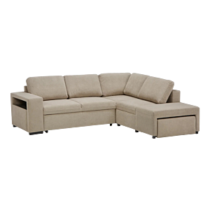 Canapé D'Angle New Nalia Avec Fontion Lit + Coffre + Pouf - Grège