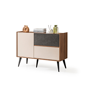 Commode Aden 2 Tiroirs Et 1 Porte - Marron / Blanc / Gris Essentiel HIVER