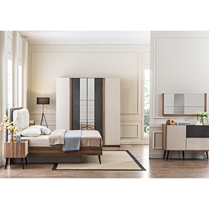 Armoire Aden 4 Portes Avec Miroir - Blanc / Marron