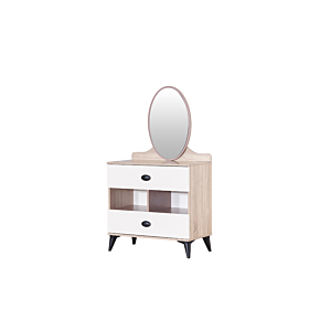 Commode Mado Avec 2 Tiroirs Et Miroir - Chêne / Blanc