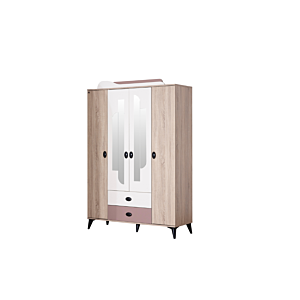 Armoire Mado Avec 4 Portes Et 2 Miroirs - Chêne / Blanc Chambre enfant