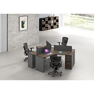Workstation Respect 3 Places + 3 Caissons Integrés - Marron / Gris
