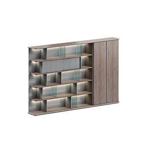 Élément Haut 2 Portes Leader Avec Led - Marron / Gris Rangement professionnel