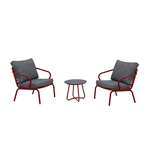 Set Balcon Alicia Avec Table Basse - Gris Foncé / Rouge