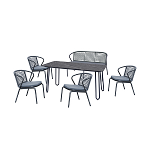 Set Table À Manger Alicia + 4 Chaises Et Banc - Gris Foncé Liquidations Jardin