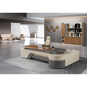 Bureau Présidentiel Cascade Veneer Gauche 320Cm - Marron / Taupe