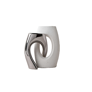 Vase En Céramique – Blanc / Argenté Décoration