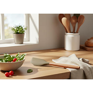 Spatule Acacia Avec Silicone, 32X6,2Cm - Beige 