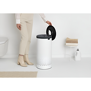 Bac À Linge 35L Avec Couvercle En Plastique - Blanc