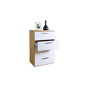Commode Sposami Avec 4 Tiroirs - Blanc / Chêne