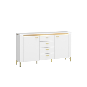 Buffet Lazio 2 Portes + 4 Tiroirs - Blanc / Doré Séjour