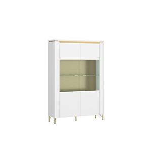 Vitrine Lazio 2 Portes Led En Option - Blanc / Doré Séjour