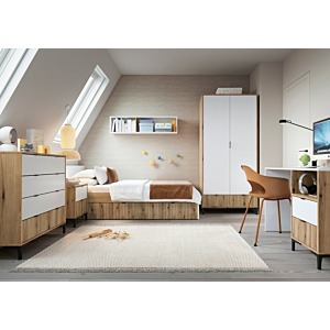 Armoire Ricko 2 Portes + 2 Tiroirs - Chêne / Blanc
