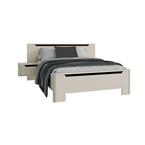 Lit Vodol 140X190 Sans Sommier 2Tables De Chevet - Blanc / Noir