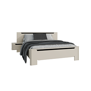 Lit Vodol 160X200 Sans Sommier 2Tables De Chevet - Blanc / Noir