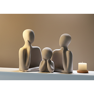 Set De 3 Statuettes Famille Mat - Gris Clair