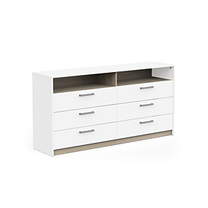Double Commode Watson 6 Tiroirs Et 2 Niches - Blanc / Chêne Soldes été vague 2