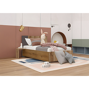Lit Solo 90X190 + Table De Chevet Droite + Planche Sommier - Chêne / Gris Foncé
