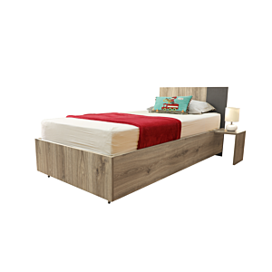Lit Solo 90X190+Table De Chevet Gauche+Planche Sommier- Chêne/Gris Foncé Chambre enfant