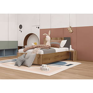 Lit Solo 90X190+Table De Chevet Gauche+Planche Sommier- Chêne/Gris Foncé