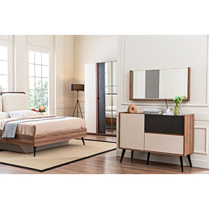 Commode Aden 2 Tiroirs Et 1 Porte - Marron / Blanc / Gris