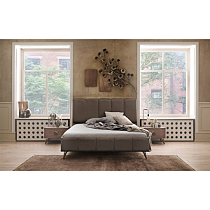 Lit Clara 180X200 Avec Sommier - Taupe / Noyer