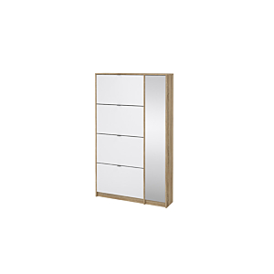Meuble À Chaussures Shoes 4 Abattants Et Miroir - Blanc / Chêne Soldes été vague 2