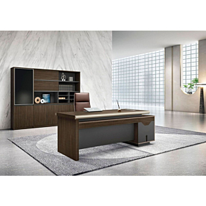 Bureau Directionnel Luxury 180X180X76Cm - Chêne Foncé / Gris