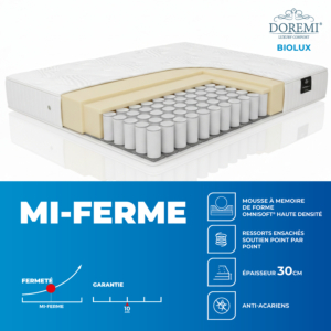Matelas Doremi Biolux 90X190Cm + 1 Oreiller Gratuit