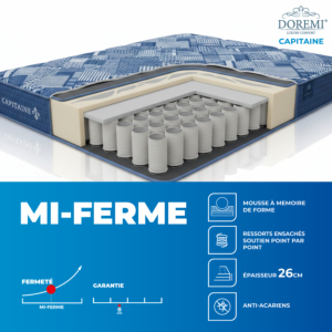 Matelas Doremi Capitaine 140X190Cm - Bleu / Noir + 2 Oreillers Gratuits
