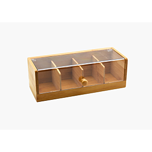 Boîte A Thé 4 Cases Bambou - Beige Naturel Offres Ramadan