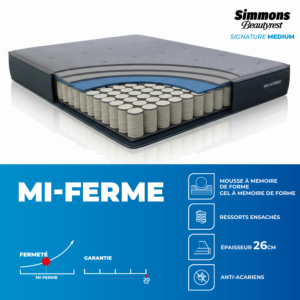 Matelas Beautyrest Signature Medium - Bleu + Surmatelas Gratuit Essentiel HIVER