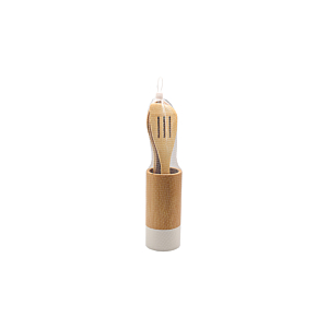 Set D'Ustensiles Bambou Blanc 3 Pièces+ 1 Support - Beige Offres Ramadan